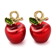 Alloy Enamel Pendants, Fruits Charms, Apple, 12x8x7.5mm, Hole: 1.6mm(PALLOY-S032-01A-027)