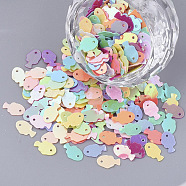 Ornament Accessories, PVC Plastic Paillette/Sequins Beads, Fish, Mixed Color, 8x5x0.4mm, Hole: 0.8mm, about 600pcs/bag(PVC-T005-032)