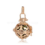 Golden Plated Brass Hollow Round Cage Pendants, with No Hole Spray Painted Brass Beads, Olive Drab, 34x25x20mm, Hole: 3x8mm(KK-J246-10G)