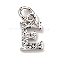 Initial Letter Brass with Cubic Zirconia Charms, Platinum, Long-Lasting Plated, Lead Free & Cadmium Free, Letter E, 10x6x1.5mm, ring: 5x1mm, inner diameter: 3mm(KK-Q814-26E-P)