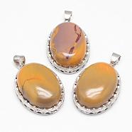 Natural Mookaite Pendants, with Brass Findings, Oval, Platinum, 30x21x10~11mm, Hole: 6x4mm(G-D851-35)