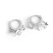 Fashion Trendy 925 Sterling Silver Star & Moon Hoop Earrings, Silver, 18x12mm(ES1038-2)