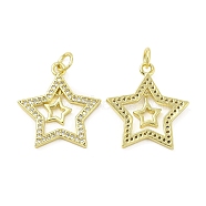 Brass Micro Pave Cubic Zirconia Pendants, with Jump Ring, Star Charm, Golden, 20.7x19x1.8mm, Hole: 2.5mm(KK-E068-VB107)