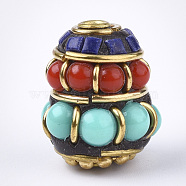 Handmade Indonesia Beads, with Brass Findings, Cone, Golden, Colorful, 17.5x14.5mm, Hole: 2mm(IPDL-S053-113)