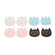 Alloy Enamel Pendants, Cadmium Free & Lead Free, Light Gold, Cat, Mixed Color, 16x17x1.5mm, Hole: 1.6mm(ENAM-S121-182)