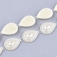 ABS Plastic Imitation Pearl Beaded Trim Garland Strand, Great for Door Curtain, Wedding Decoration DIY Material, teardrop, Floral White, 13x3.5mm, 10yards/roll(AJEW-S073-14)