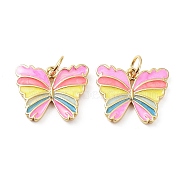 Rack Plating Brass Enamel Charms, with Jump Ring, Lead Free & Cadmium Free, Long-Lasting Plated, Butterfly Charm, Real 18K Gold Plated, 13x15x2mm, Hole: 3.5mm(KK-B076-07G)