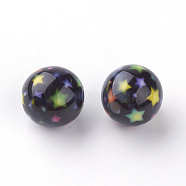Spray Painted Resin Beads, Round with Star Pattern, Black, 10mm, Hole: 2mm(X-RESI-Q182-01)
