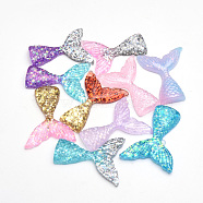 Resin Cabochons, with Glitter Powder, Mermaid Tail Shaped, Mixed Color, 41~45x33x7mm(X-CRES-Q196-26)