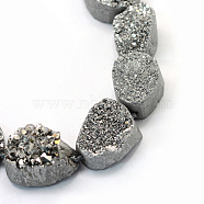 Electroplate Natural & Dyed Druzy Quartz Crystal Bead Strands, Nuggets, Platinum Plated, 13~29x10~23x10~20mm, Hole: 2mm, about 15~27pcs/strand, 15.7 inch(G-L456-40E)