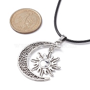 Tibetan Style Alloy Moon & Sun Pendant Necklace with Waxed Cords, Antique Silver, 17.72 inch(45cm)(NJEW-JN04458)