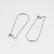 304 Stainless Steel Hoop Earrings Findings Kidney Ear Wires, Stainless Steel Color, 21 Gauge, 33x12x0.5mm, Pin: 0.7mm(STAS-N060-01)