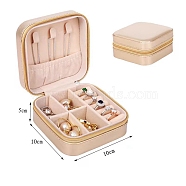 PU Leather Jewelry Zipper Boxes, with Velvet Inside, for Rings, Necklaces, Earrings, Rings Storage, Square, Wheat, 100x100x50mm(PW-WG57515-17)