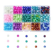 Baking Painted Crackle Glass Beads, Round, with Rectangle Plastic Bead Storage Containers, Mixed Color, 8mm, Hole: 1.3~1.6mm, about 450pcs/box(CCG-X0011-01-8mm)