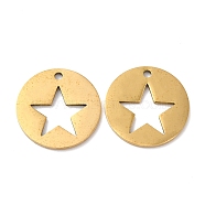 201 Stainless Steel Pendants, Laser Cut, Flat Round with Star Charm, Golden, 15x1mm, Hole: 1.4mm(STAS-A084-08G)