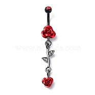Hyacinth Rhinestone Charm Dangle Belly Rings, Alloy Belly Ring with 304 Stainless Steel with Pins for Women, Flower, 54x9.5mm(AJEW-D053-01C-EB)