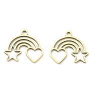 Ion Plating(IP) 316L Surgical Stainless Steel Pendants, Laser Cut, Rainbow with Heart & Star Charm, Real 18K Gold Plated, 13.5x15x1mm, Hole: 1.4mm(STAS-Q247-02G)