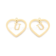 201 Stainless Steel Pendants, Hollow, Heart with Letter A~Z, Real 18K Gold Plated, Letter.U, 29x29.5x1mm, Hole: 2mm, A~Z: 12x8~10.5x1mm(STAS-N090-LA894-U-G)