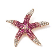 Starfish Alloy Rhinestone Sea Animal Brooches, Golden, Hyacinth, 51x54mm(JEWB-S023-01C)