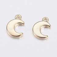 Long-Lasting Plated Brass Charms, Moon, Nickel Free, Real 18K Gold Plated, 7.5x5x1mm, Hole: 1mm(KK-F741-42G)