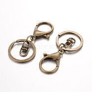 Iron Split Key Rings Keychain Clasp Findings, with Alloy Lobster Claw Clasps and Swivel Clasps, Nickel Free, Antique Bronze, 66mm(PALLOY-J682-02AB-NF)