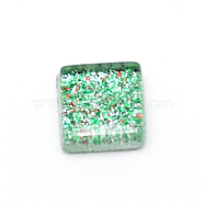 Glitter Glass Cabochons, Mosaic Tiles, for Home Decoration or DIY Crafts, Square, Medium Sea Green, 10x10x4mm, 140pcs/140g(GLAA-WH0018-91P)