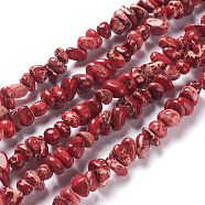 Natural Imperial Jasper Bead Strands, Dyed, Chips, Red, 6~10x5~8x4~6mm, Hole: 1.2mm, about 79pcs/strand, 15.75 inch(40cm)(G-P444-05D)