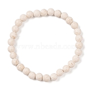 Natural Fossil Round Beaded Stretch Bracelets, Seashell Color, Inner Diameter: 2-1/8 inch(5.45cm), 6mm(G-U005-01A-01)