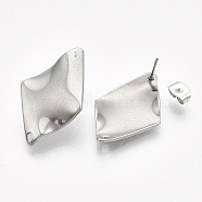 304 Stainless Steel Stud Earring Findings, with Ear Nuts/Earring Backs, Rhombus, Stainless Steel Color, 28x18mm, Hole: 1.8mm, Side Length: 16.5mm, Pin: 0.7mm(STAS-S079-56B)