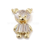 Brass Pave Clear Cubic Zirconia Pendants, Bear, Long-Lasting Plated, Real 14K Gold Plated, 15.5x10.5x4mm, Hole: 1.4mm(KK-Z061-18G-01)