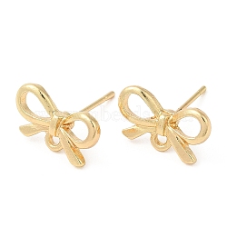 Bowknot Alloy Stud Earring Findings, with 304 Stainless Steel Steel Pin, Cadmium Free & Lead Free, Light Gold, 8x13.5mm, Hole: 1.4mm(PALLOY-Q447-03LG)
