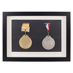 Wood Photo Frame Stand, Medal Storage, Rectangle, Black, 325x238x33mm, 2pcs/set(AJEW-WH0009-65B)