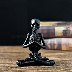 Resin Yoga Skeleton Figurines, for Home Office Desktop Decoration, Black, 110x55x130mm(PW-WG32223-03)