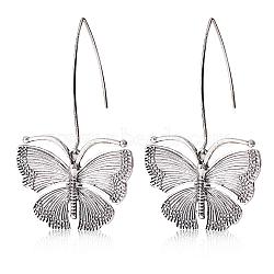 Butterfly Alloy Dangle Earrings for Women, Antique Silver, 65x38.7mm(JE1085A)