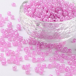Glass Seed Beads, Ceylon, Round, Medium Orchid, 4mm, Hole: 1.5mm, about 1000pcs/100g(X1-SEED-A011-4mm-155)