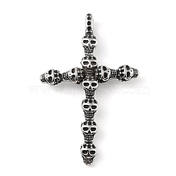 304 Stainless Steel Big Pendants, with 201 Stainless Steel Snap on Bails, Skull Cross Charm, Antique Silver, 52x32.5x6.5mm, Hole: 4.6x3.5mm(STAS-K255-12AS)