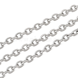 Tarnish Resistant 304 Stainless Steel Cable Chains, Soldered, Flat Oval, with Spool, Stainless Steel Color, 3.2x2.3x0.6mm, about 16.4 Feet(5m)/roll(X-CHS-Q001-15-100m)