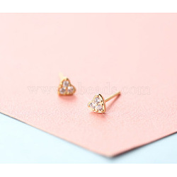 Brass Micro Pave Clear Cubic Zirconia Stud Earrings, Golden, Triangle, 5mm(FS-WGE47D1-22)