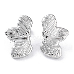 304 Stainless Steel Stud Earrings, Leaf, Stainless Steel Color, 25x16mm(EJEW-H115-02P)