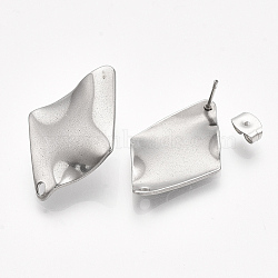 Non-Tarnish 304 Stainless Steel Stud Earring Findings, with Ear Nuts/Earring Backs, Rhombus, Stainless Steel Color, 28x18mm, Hole: 1.8mm, Side Length: 16.5mm, Pin: 0.7mm(STAS-S079-56B)