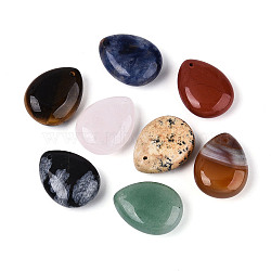 Natural Mixed Stone Pendants, Teardrop Charms, 23~23.5x17.5~18x8.5~9.5mm, Hole: 0.9~1mm(G-T143-18A-02)