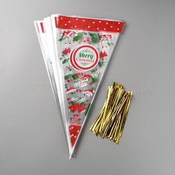 OPP Plastic Triangle Packaging Bags, with Goledn Tone Wire Twist Ties, Snowman, 30x16x0.01cm, 100pcs/bag(ABAG-WH20007-01C)