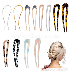 12Pcs 12 Style French Hair Forks, U Shape Updo Hair Pins Clips, for Thin Thick Hair, Matte Style, Mixed Color, 98~118x20~44x2~3mm, 1pc/style(OHAR-GA0001-10)