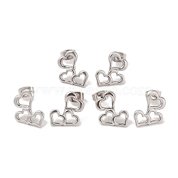 Non-Tarnish 3 Pairs 304 Stainless Steel Triple Heart Stud Earrings for Women, Stainless Steel Color, 16x12mm(EJEW-K279-04P)