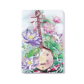 Embossed Flower Printed Acrylic Pendants, Rectangle Charms with Musical Instruments Pattern, Medium Purple, 45x30x2.3mm, Hole: 1.6mm