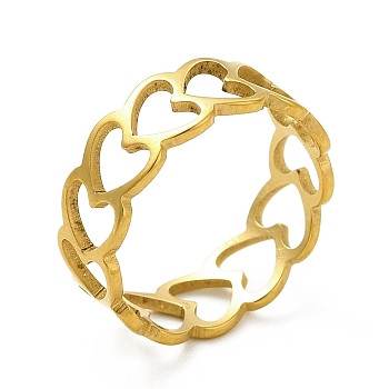 Ion Plating(IP) 201 Stainless Steel Finger Rings, Hollow Out Heart Ring for Women, Golden, 6.5mm, Inner Diameter: 17mm