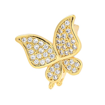 Rack Plating Brass Micro Pave Clear Cubic Zirconia Twister Clasps, Long-Lasting Plated, Lead Free & Cadmium Free, Butterfly, Real 18K Gold Plated, 18x17x8mm, Hole: 1.2mm