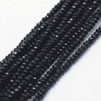 Opaque Glass Beads Strands, Faceted, Rondelle, Black, 2.5x1.5mm, Hole: 0.5mm, about 188~195pcs/strand, 12.9 inch(33cm)