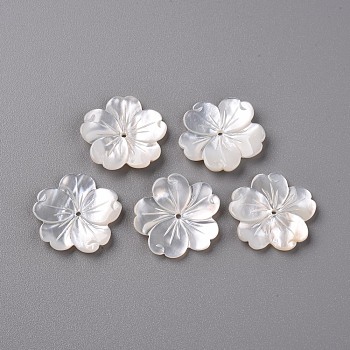 Natural White Shell Mother of Pearl Shell Beads, Carved, Flower, Creamy White, 21x21x2~3mm, Hole: 1mm