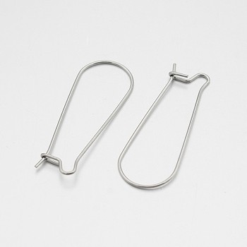 304 Stainless Steel Hoop Earrings Findings Kidney Ear Wires, Stainless Steel Color, 21 Gauge, 33x12x0.5mm, Pin: 0.7mm